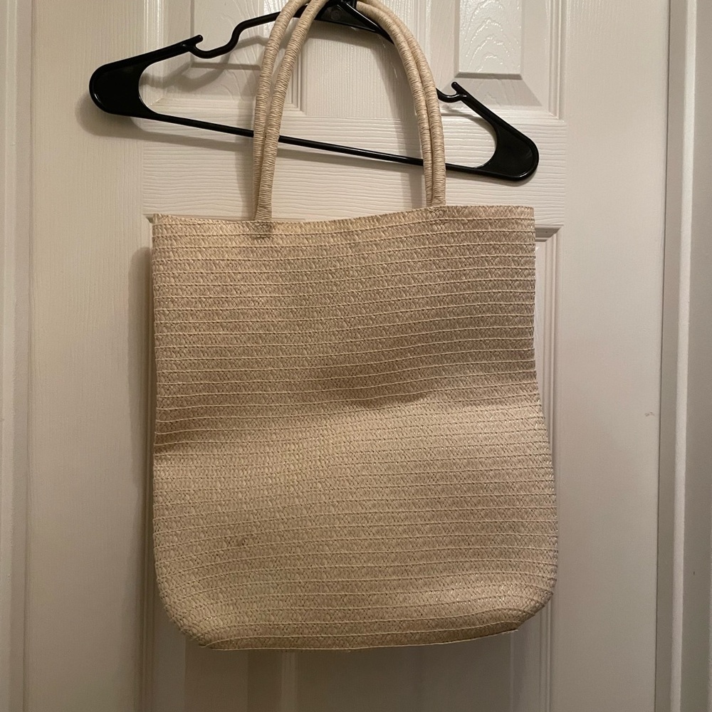 Neutral Straw Tote Bag - Beige